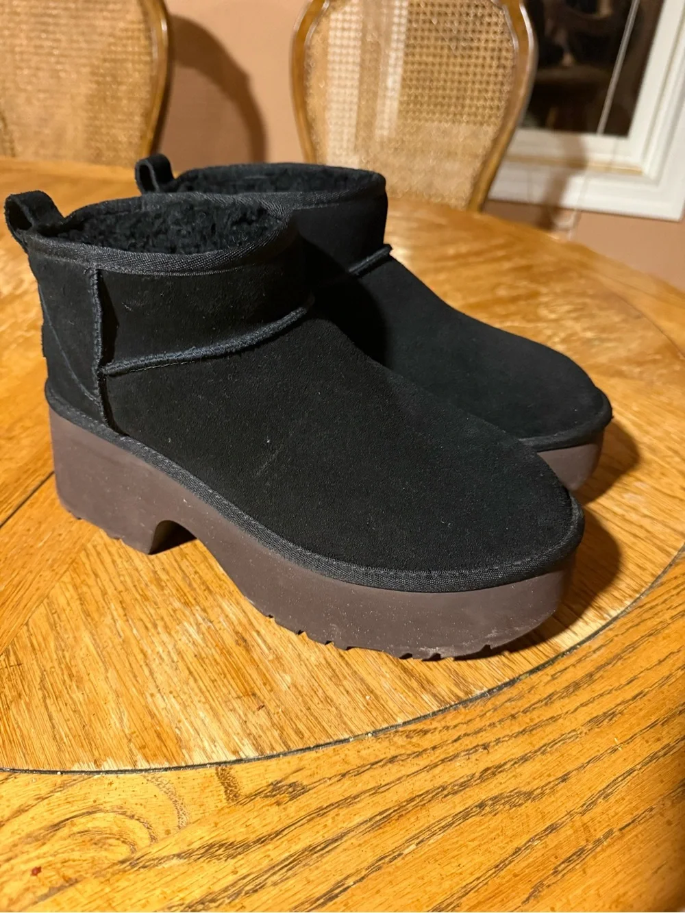 UGG Black Classic Ultra Mini New Heights Shearling Boots Women's